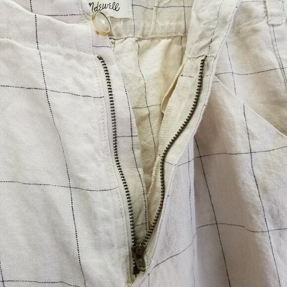 Madewell Pants Women's Sz 6 Windowpane Plaid Linen Pleated Wide-Leg Crop Beige - Picture 4 of 16